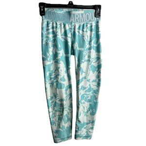 Under Armour Youth Medium Cropped Legging Teal Blue on White
